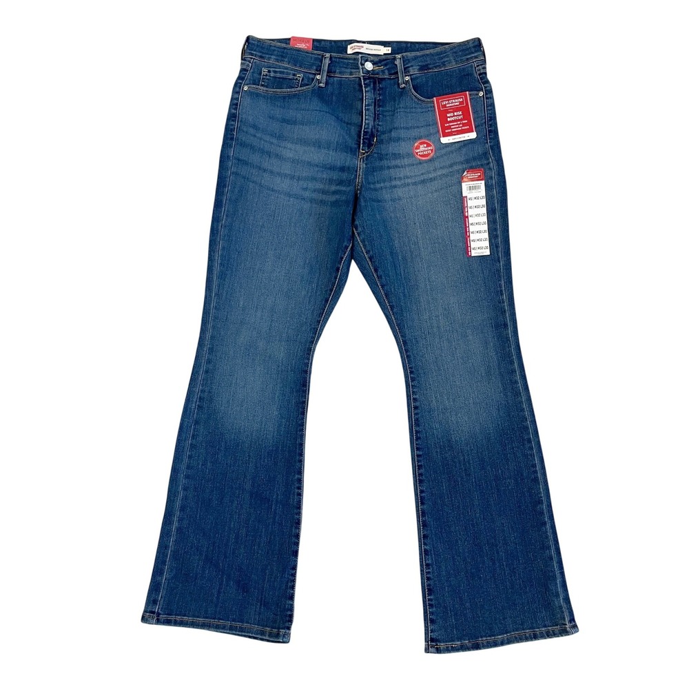 NEW Levis Mid Rise‎ Bootcut Jeans Medium Wash Stretch - Size 14 Short